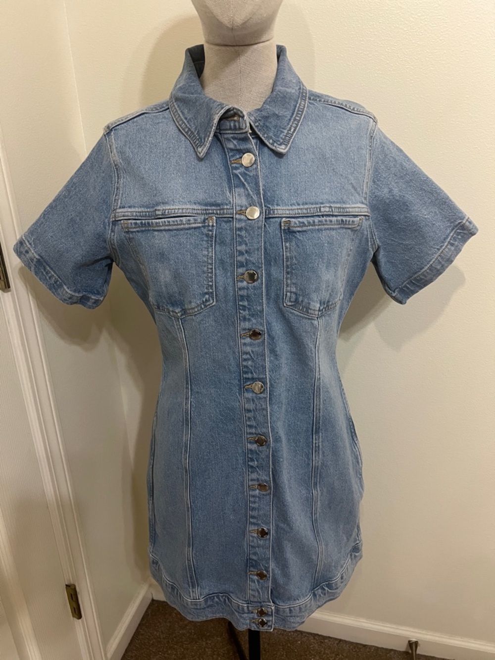 Zara Denim Button-Front Short Sleeve Dress - Light Blue Size XL like new cond